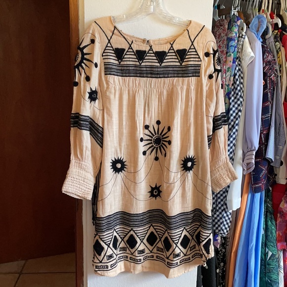 Free People New Romantics Pink Black Embroidered Tunic Dress S - Picture 4 of 16